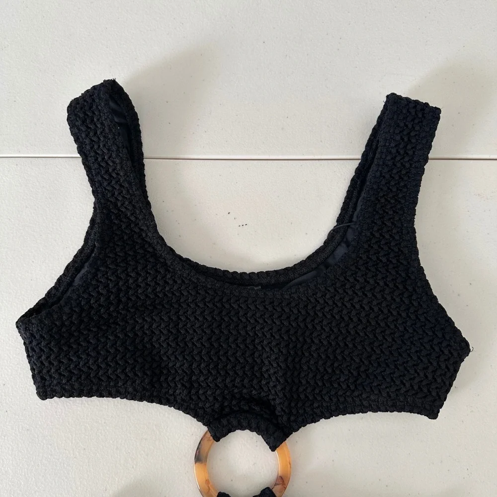 Montce Crochet Ky One Piece‎ Swimsuit Women XS Black Resort Beach Vacation